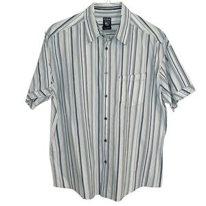 Kuhl Suncel men’s Size XL blue and white striped shirt sleeve button down shirt.